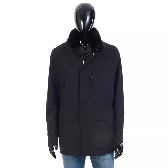 BRIONI 5250$ Black Silk Performa Field Jacket, Cashmere Lining, Shearling Collar - Picture 1 of 8